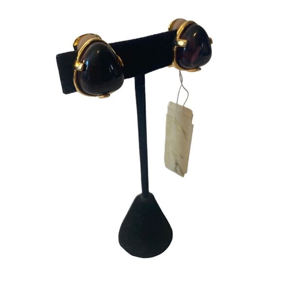 Kenneth Jay Lane Couture Collection Amythest Colored Yellow Gold Clip Earrings - Picture 3 of 7